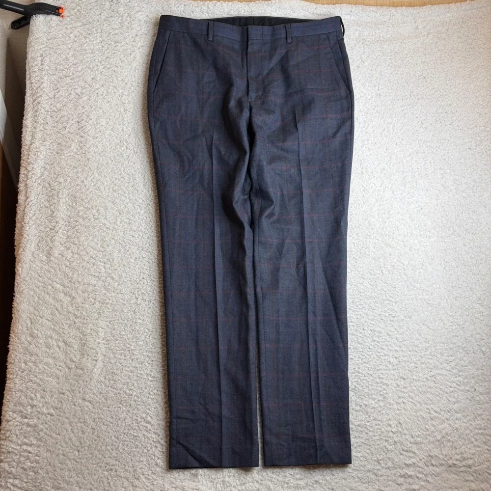 J.Crew Ludlow pleated Wool Dress Pants Navy Herringbone Windowpane 34x32 (35x31)